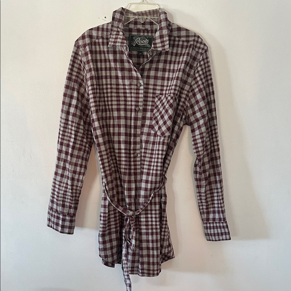 Roots Burgundy Plaid Belted Shirt